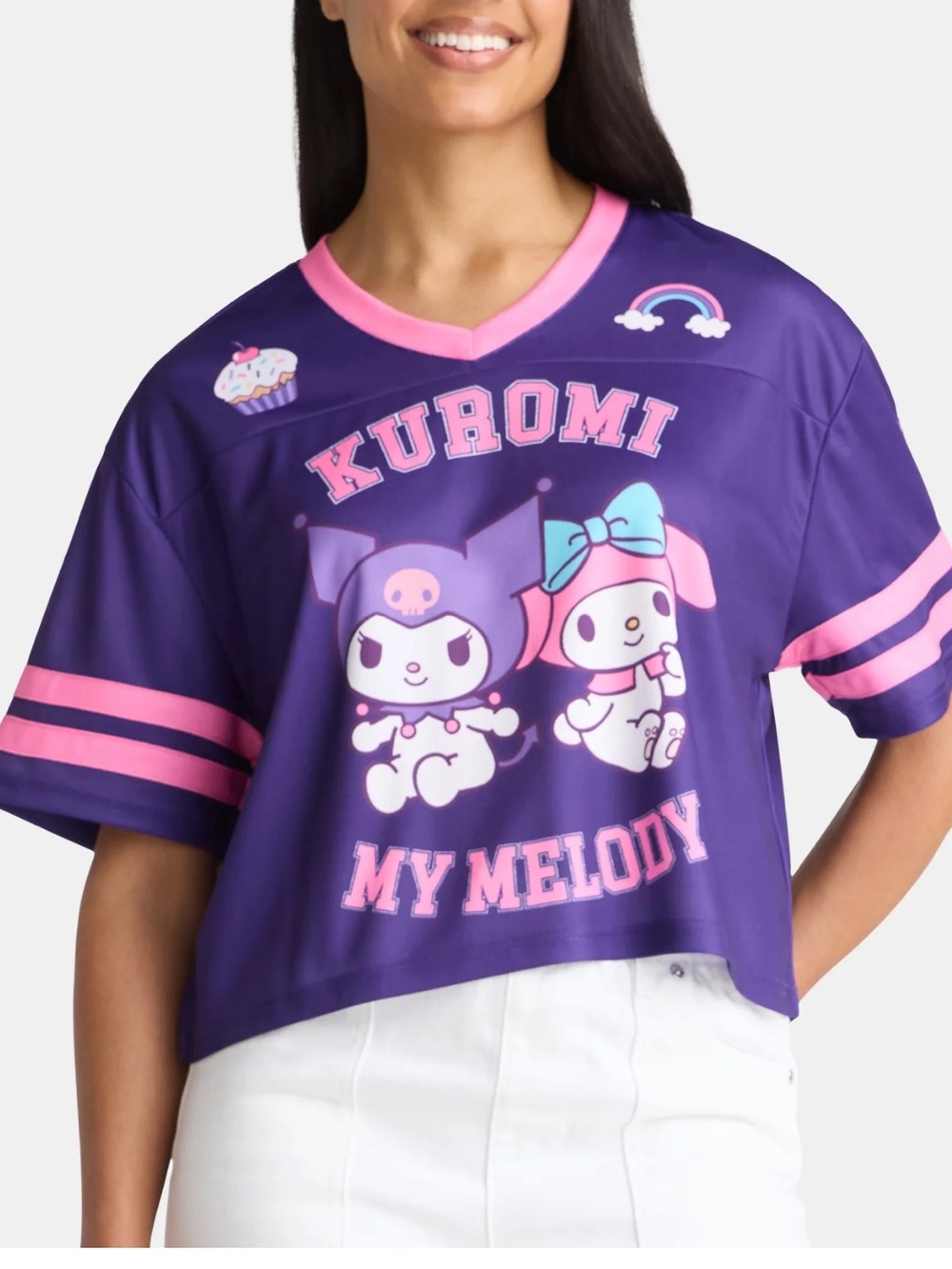 Sanrio Hello Kitty Kuromi purple Graphic Football Skimmer Jersey top size XL